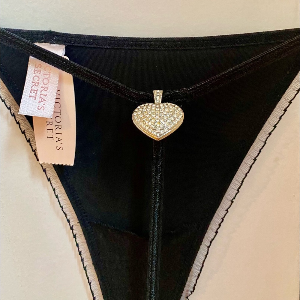 Victoria’s Secret Black Thong with Crystal Heart Charm
